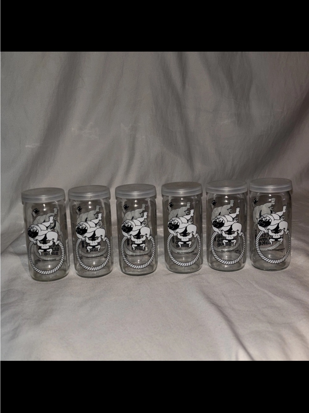 Little Sumo Sake Premium Japanese Sake 6oz Glasses w/Lids Pair (6)